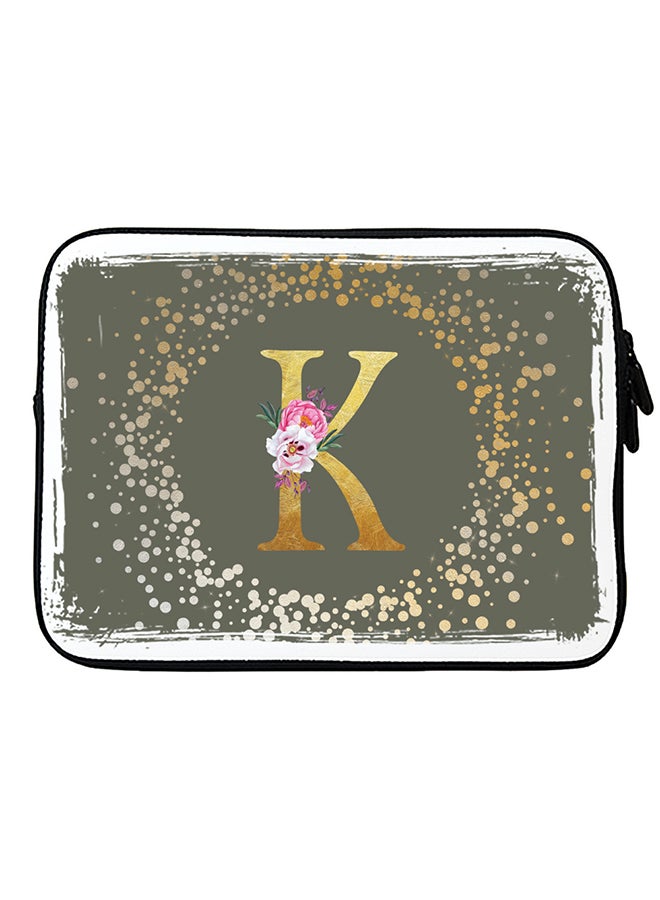 Stylizedd Laptop Sleeve Bag for Macbook 13, 14, 15, 16 inch- Custom Monogram Initial Letter Floral Pattern Alphabet - K  (Olive Green) - Image 1