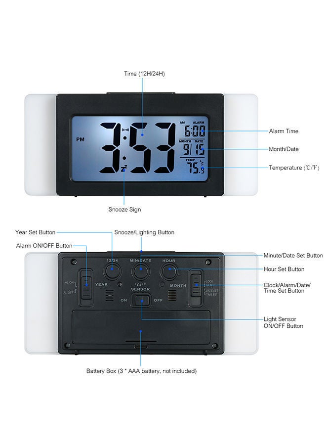 نيبمينينت ساعة منبّه مزودة بمقياس للحرارة بشاشة LCD رقمية وإضاءة خلفية وخاصية الغفوة أسود - Image 3