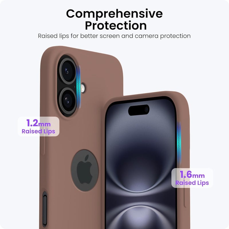 Elzzi Microfiber Logo Cut Cover Compatible for iPhone 16 Plus Case Liquid Silicone Cases Full Body 4 Layer Protective Covers Shockproof Back Cover with High Raised Camera Lips (6.1 inch, Brown) - Image 2