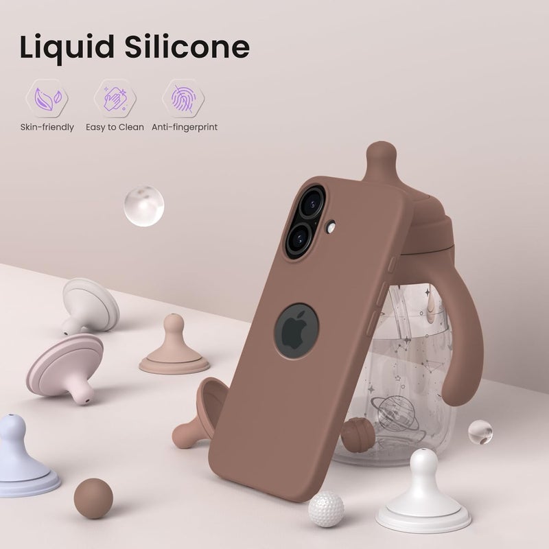 Elzzi Microfiber Logo Cut Cover Compatible for iPhone 16 Plus Case Liquid Silicone Cases Full Body 4 Layer Protective Covers Shockproof Back Cover with High Raised Camera Lips (6.1 inch, Brown) - Image 4
