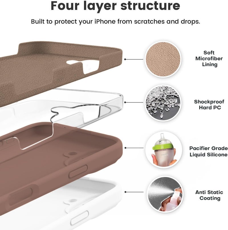 Elzzi Microfiber Logo Cut Cover Compatible for iPhone 16 Plus Case Liquid Silicone Cases Full Body 4 Layer Protective Covers Shockproof Back Cover with High Raised Camera Lips (6.1 inch, Brown) - Image 3