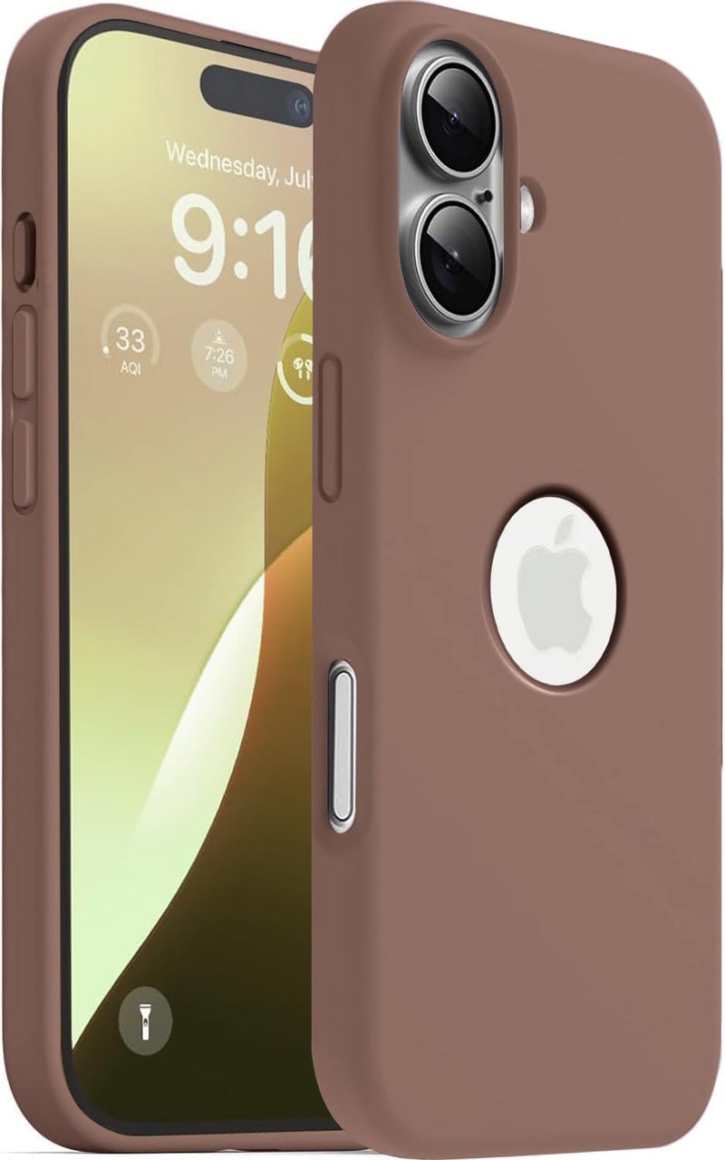Elzzi Microfiber Logo Cut Cover Compatible for iPhone 16 Plus Case Liquid Silicone Cases Full Body 4 Layer Protective Covers Shockproof Back Cover with High Raised Camera Lips (6.1 inch, Brown) - Image 1