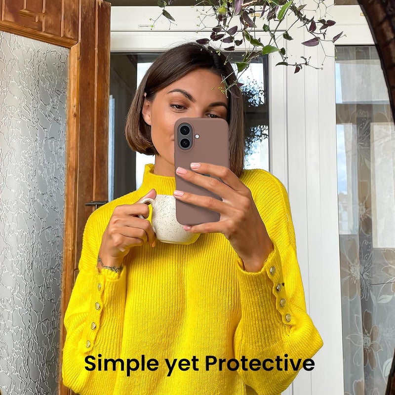 Elzzi Microfiber Logo Cut Cover Compatible for iPhone 16 Plus Case Liquid Silicone Cases Full Body 4 Layer Protective Covers Shockproof Back Cover with High Raised Camera Lips (6.1 inch, Brown) - Image 5