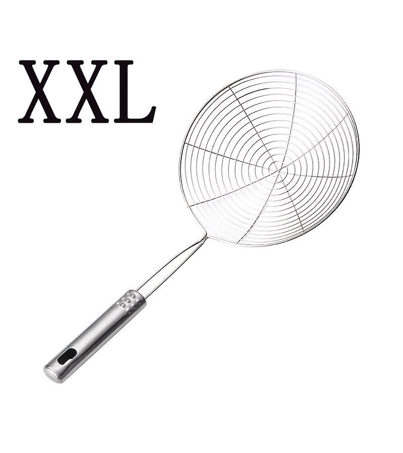 Extra Large 20-1pc Stainless Steel Skimming Spoon Strainer With Heat Resistant Handle Kitchen Tool For Frying Draining Pasta And Scooping Food Food Grade Metal - Image 1