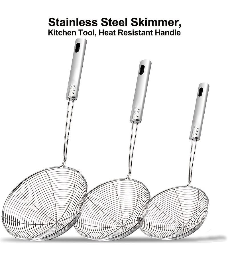 Extra Large 20-1pc Stainless Steel Skimming Spoon Strainer With Heat Resistant Handle Kitchen Tool For Frying Draining Pasta And Scooping Food Food Grade Metal - Image 2