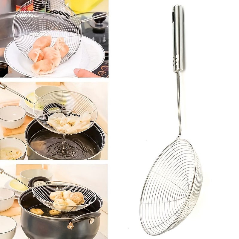 Extra Large 20-1pc Stainless Steel Skimming Spoon Strainer With Heat Resistant Handle Kitchen Tool For Frying Draining Pasta And Scooping Food Food Grade Metal - Image 5