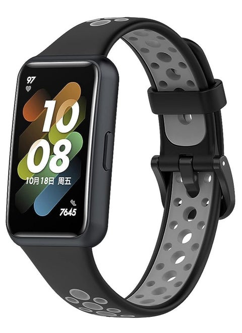 Tentech Smart Watch Band for Huawei Band 8 / Honor Band 8 Silicone Sport Strap Breathable Replacement Wristband – Black & Gray