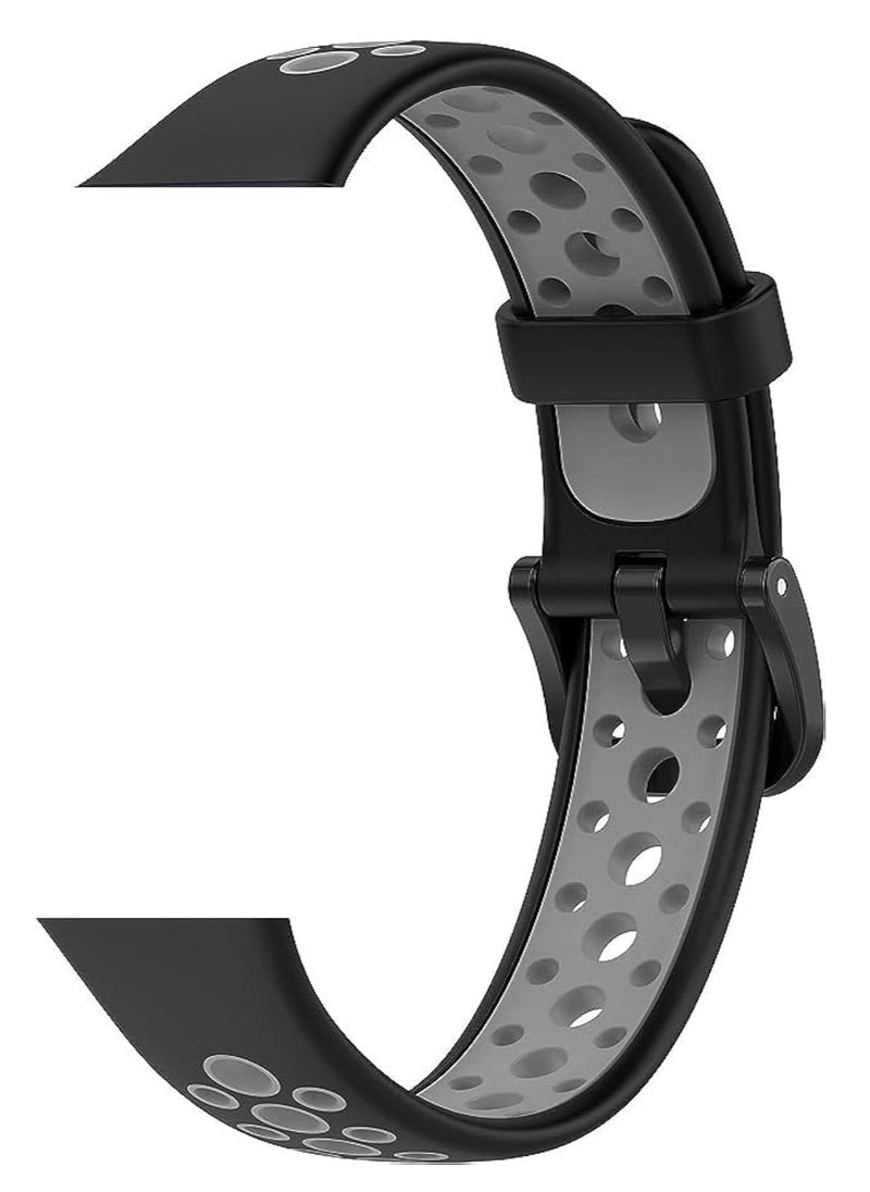 Tentech Smart Watch Band for Huawei Band 8 / Honor Band 8 Silicone Sport Strap Breathable Replacement Wristband – Black & Gray