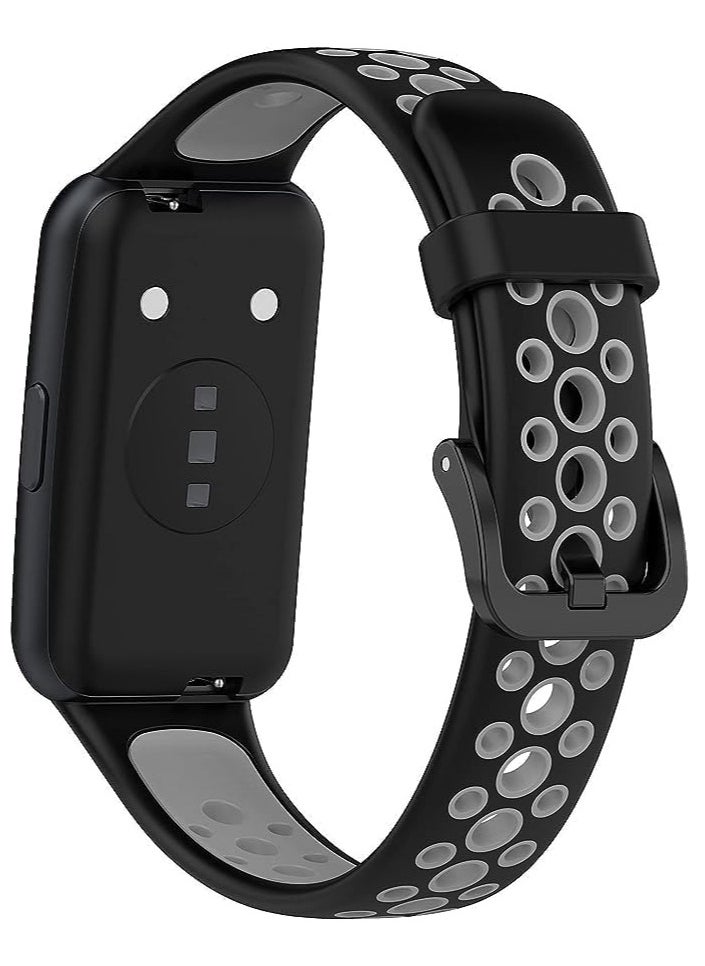 Tentech Smart Watch Band for Huawei Band 8 / Honor Band 8 Silicone Sport Strap Breathable Replacement Wristband – Black & Gray