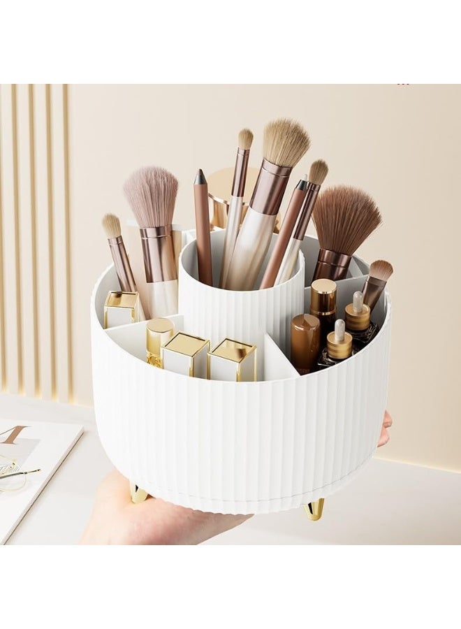 Makeup Brush Holder,360° Rotating Makeup Brush Organizer,5 Slot Make up Brushes Cup for Cosmetics,Large Capacity,For Nail Polish, Art Supply, Bathroom Vanity,Cosmetics Organizer,Cream  - Image 3