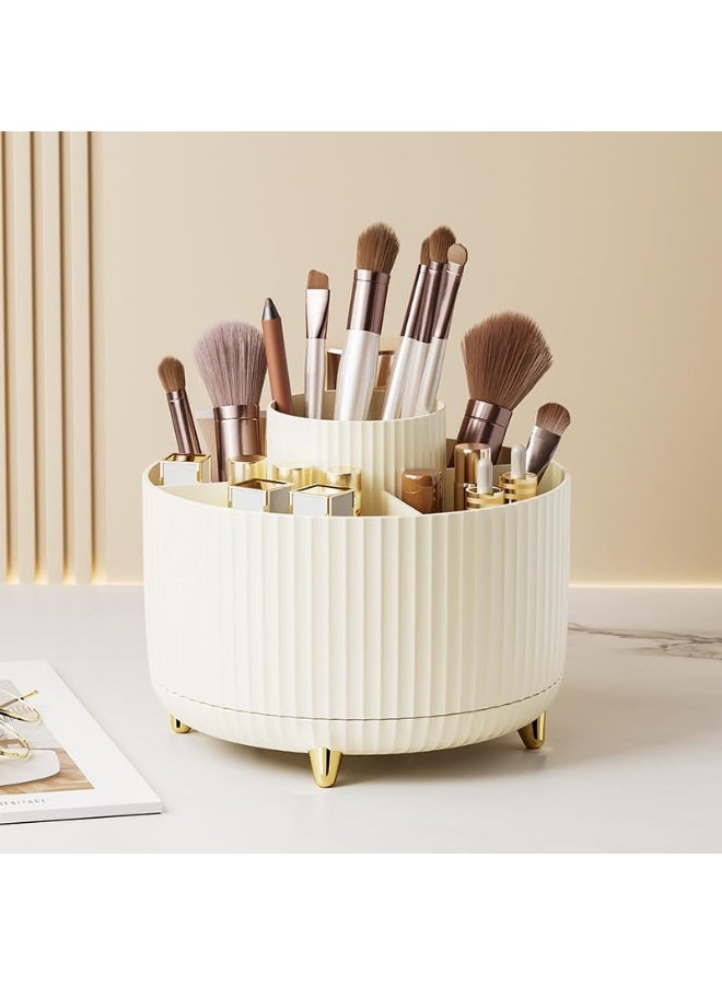 Makeup Brush Holder,360° Rotating Makeup Brush Organizer,5 Slot Make up Brushes Cup for Cosmetics,Large Capacity,For Nail Polish, Art Supply, Bathroom Vanity,Cosmetics Organizer,Cream  - Image 2