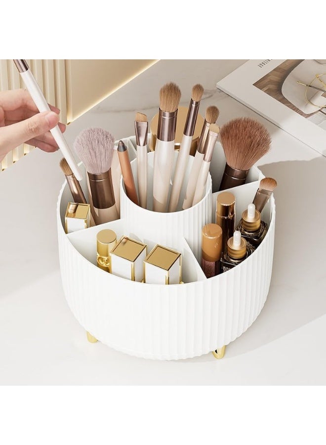 Makeup Brush Holder,360° Rotating Makeup Brush Organizer,5 Slot Make up Brushes Cup for Cosmetics,Large Capacity,For Nail Polish, Art Supply, Bathroom Vanity,Cosmetics Organizer,Cream  - Image 4