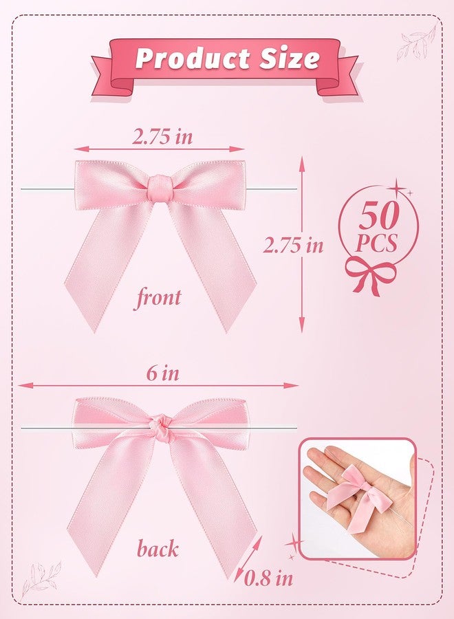 MERDTTES 50 Pcs Pink Mini Bows 2.75 Inch Twist Tie Bows Elegant Pink Bows for Gift Wrapping, DIY Crafts, Party Decorations, Baby Shower, Birthday, Wedding Decor, Gift Bags - Image 2