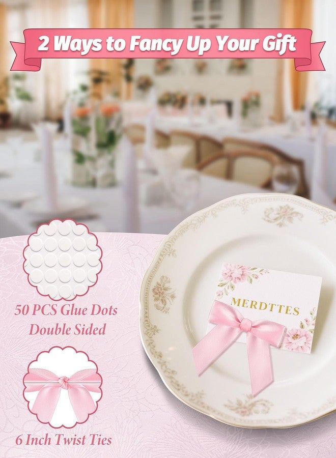 MERDTTES 50 Pcs Pink Mini Bows 2.75 Inch Twist Tie Bows Elegant Pink Bows for Gift Wrapping, DIY Crafts, Party Decorations, Baby Shower, Birthday, Wedding Decor, Gift Bags - Image 3