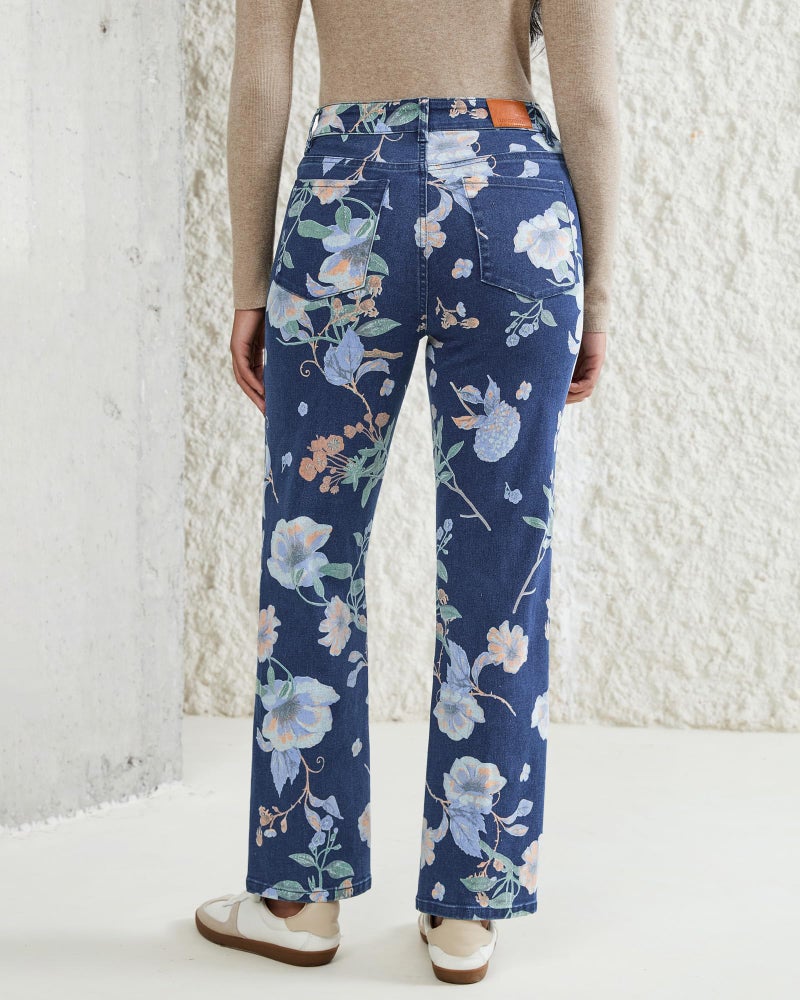 luvamia Straight Leg Jeans for Women Floral Printed Jeans Pants for Women Cute Blue High Waisted Womens Straight Leg Floral Print 1 Dark Wash Size Medium US 8 to 10 - Image 4