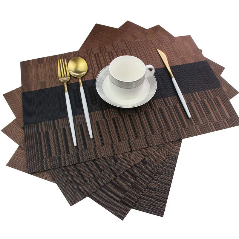 Bright Dream Placemats Plastic Woven Vinyl Wipe Clean for Dining Table 12x18 inches Set of 4（Coffee+Black） - Image 2