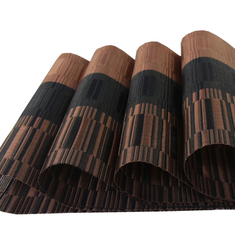 Bright Dream Placemats Plastic Woven Vinyl Wipe Clean for Dining Table 12x18 inches Set of 4（Coffee+Black） - Image 3