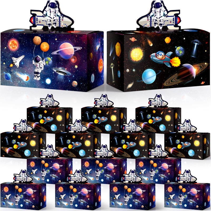 Nezyo 24 Pcs 4.8 x 2.4 x 5.2 Inches Space Party Favor Boxes Small Galaxy Gable Boxes Solar System Planet Cardboard Gift Candy Goodie Bags for Space Theme Birthday Party Supplies(Astronaut) - Image 1
