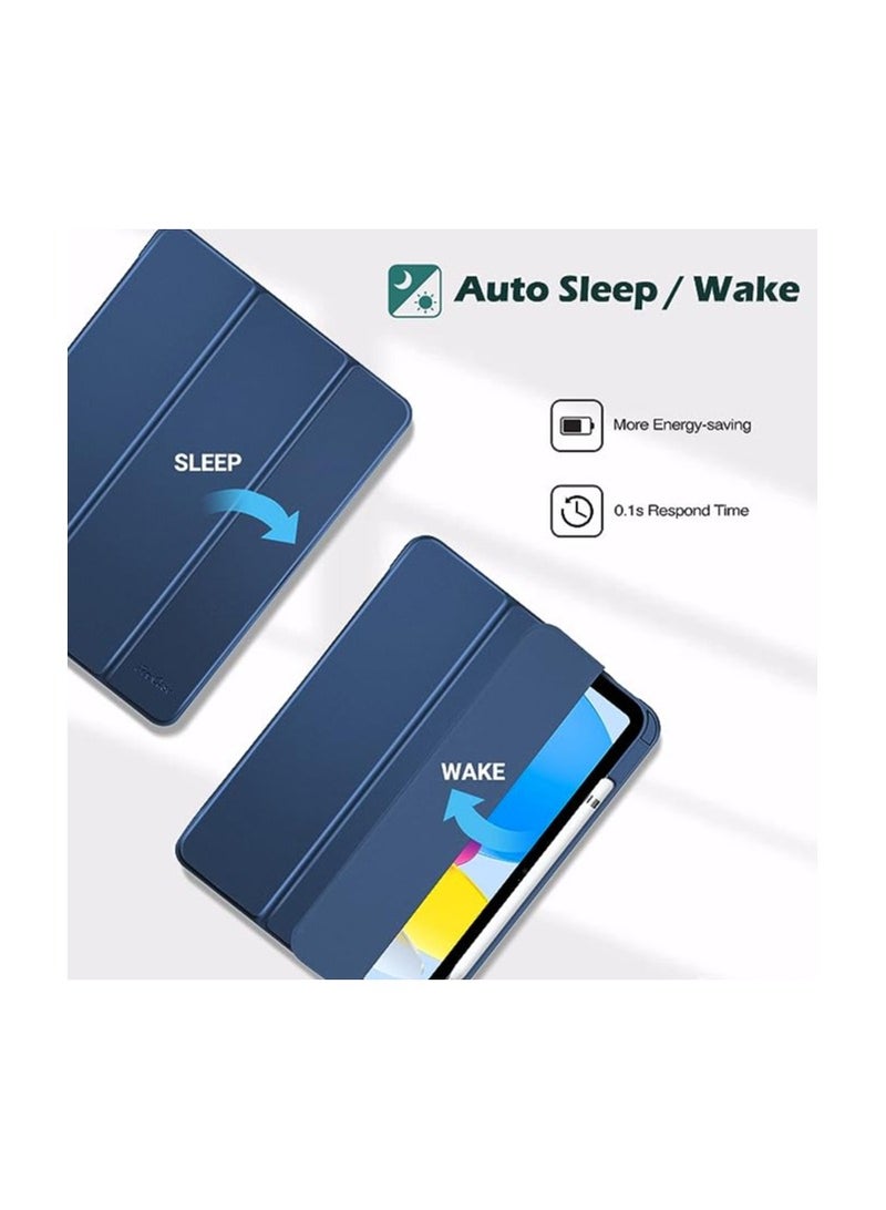 برو كيسيز حافظة آيباد الجيل العاشر مع حامل أقلام 2022 حافظة آيباد 10.9 بوصة، حافظة خلفية شفافة شفافة ثلاثية الطي، غطاء مقاوم للصدمات لجهاز آيباد 2022 الجيل العاشر A2696 A2757 A2777 - كحلي - Image 2