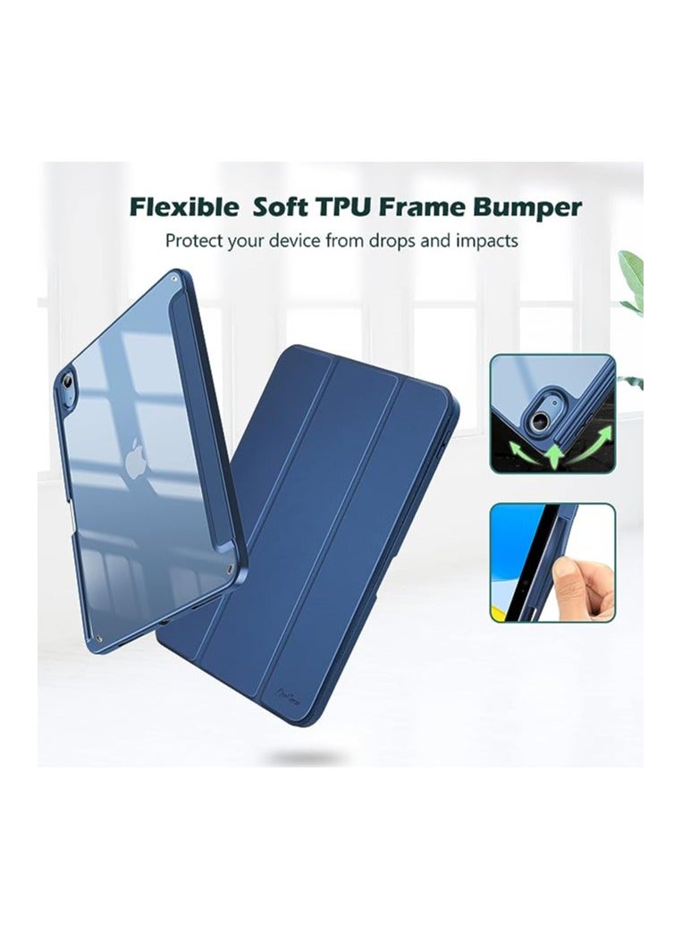 برو كيسيز حافظة آيباد الجيل العاشر مع حامل أقلام 2022 حافظة آيباد 10.9 بوصة، حافظة خلفية شفافة شفافة ثلاثية الطي، غطاء مقاوم للصدمات لجهاز آيباد 2022 الجيل العاشر A2696 A2757 A2777 - كحلي - Image 3