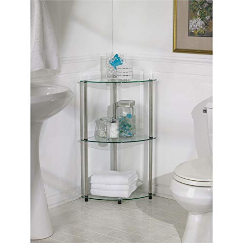 Convenience Concepts Designs2Go Classic Glass 3-Tier Corner Shelf 13.75" - Modern Media Bookshelf with Storage Shelves for Living Room, Display Storage Shelves for Family Room, Bathroom, Office, Glass/Chrome - Image 4