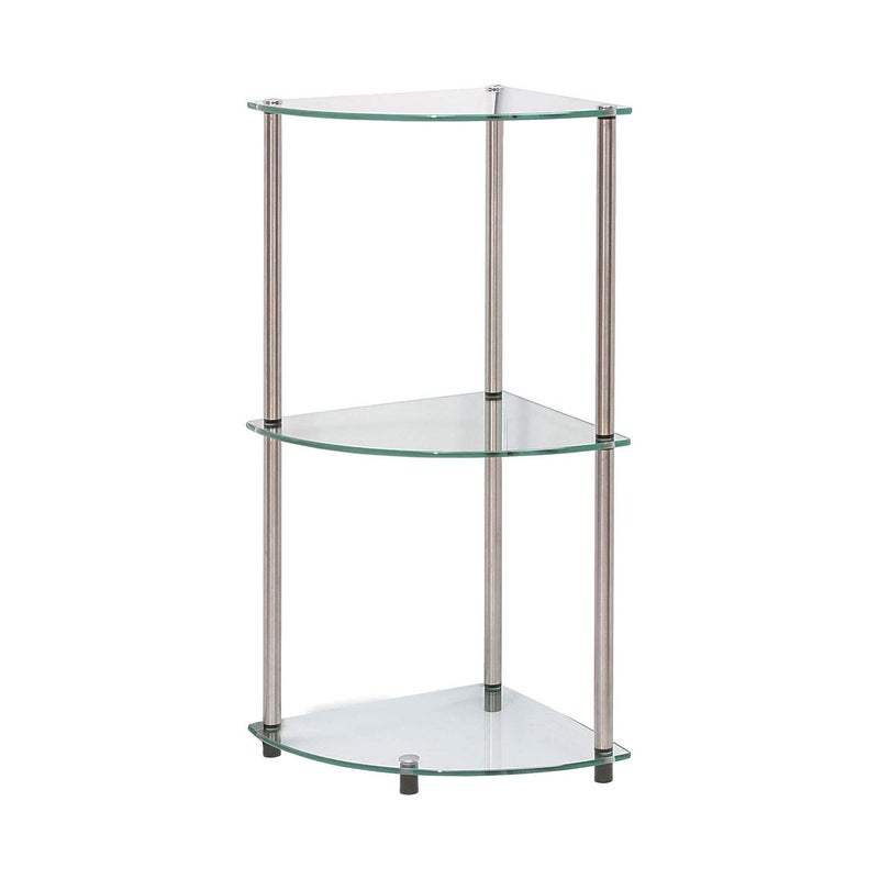 Convenience Concepts Designs2Go Classic Glass 3-Tier Corner Shelf 13.75" - Modern Media Bookshelf with Storage Shelves for Living Room, Display Storage Shelves for Family Room, Bathroom, Office, Glass/Chrome - Image 5