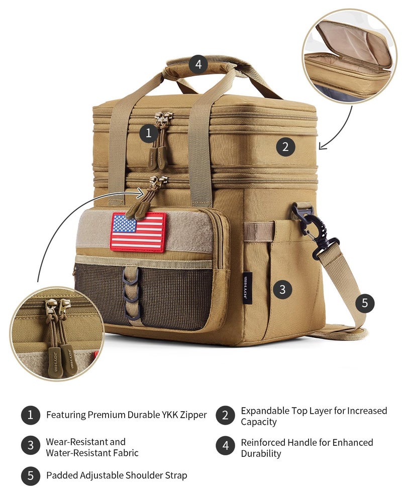 JOYHILL 18 L Tactical Lunch Box - Insulated, Leakproof, and Expandable Double-Deck Cooler Bag for Work, Camping, Picnic - Durable Black Lunch Bag for Adults, 24 Can - Image 3