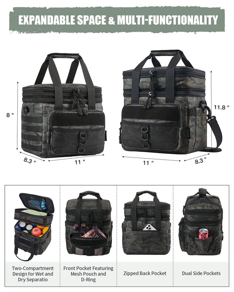 JOYHILL 18 L Tactical Lunch Box - Insulated, Leakproof, and Expandable Double-Deck Cooler Bag for Work, Camping, Picnic - Durable Black Lunch Bag for Adults, 24 Can - Image 4