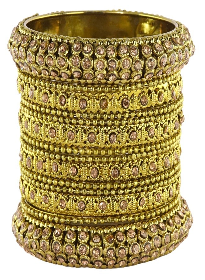 STYOLLO Premium Alloy Bella Bangle Set for Women & Girls Studded with Zircon Stones | Stylish Chudi For Women | Kangan Gift For Girls | Churi Set For Parties (SYL_KJ1_413-Gold-2.2) - Image 2