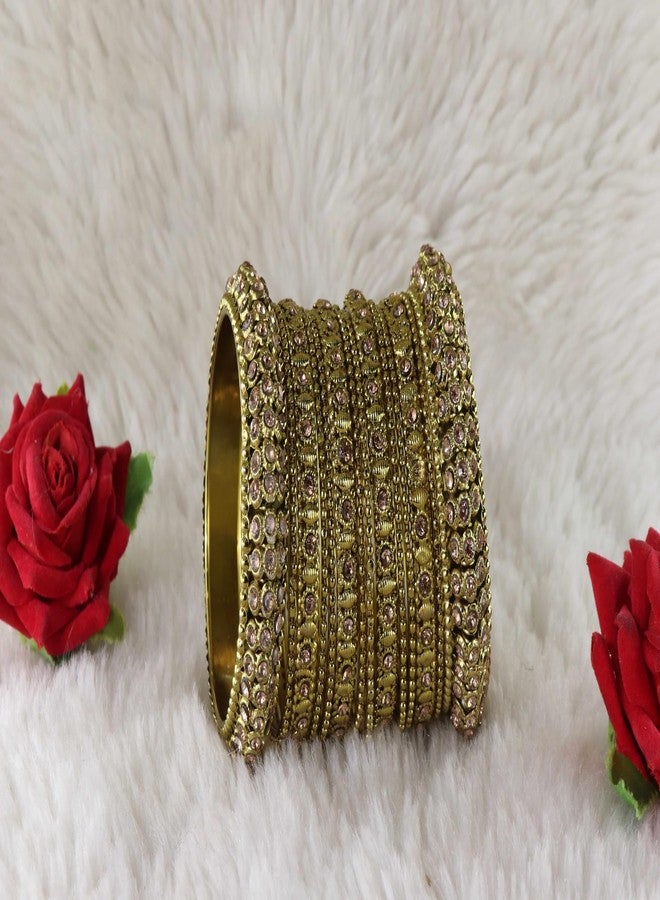 STYOLLO Premium Alloy Bella Bangle Set for Women & Girls Studded with Zircon Stones | Stylish Chudi For Women | Kangan Gift For Girls | Churi Set For Parties (SYL_KJ1_413-Gold-2.2) - Image 4