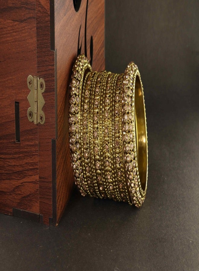 STYOLLO Premium Alloy Bella Bangle Set for Women & Girls Studded with Zircon Stones | Stylish Chudi For Women | Kangan Gift For Girls | Churi Set For Parties (SYL_KJ1_413-Gold-2.2) - Image 5