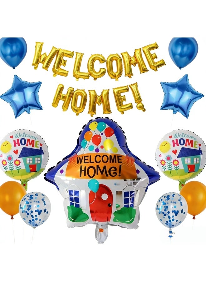 Welcome Home Balloon Decoration Set – Gold Welcome Home Letter Balloons, House Foil Balloon, Star & Confetti Balloons Party Celebration Decor - Image 3