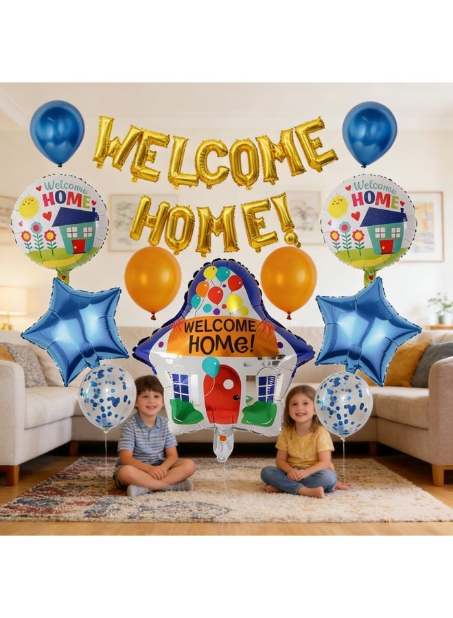 Welcome Home Balloon Decoration Set – Gold Welcome Home Letter Balloons, House Foil Balloon, Star & Confetti Balloons Party Celebration Decor - Image 2
