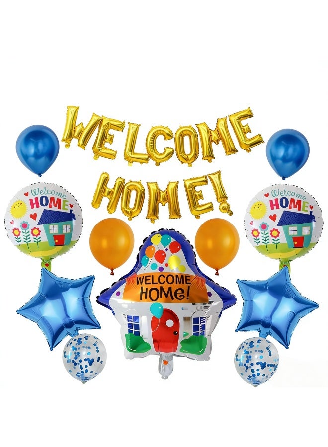 Welcome Home Balloon Decoration Set – Gold Welcome Home Letter Balloons, House Foil Balloon, Star & Confetti Balloons Party Celebration Decor - Image 1
