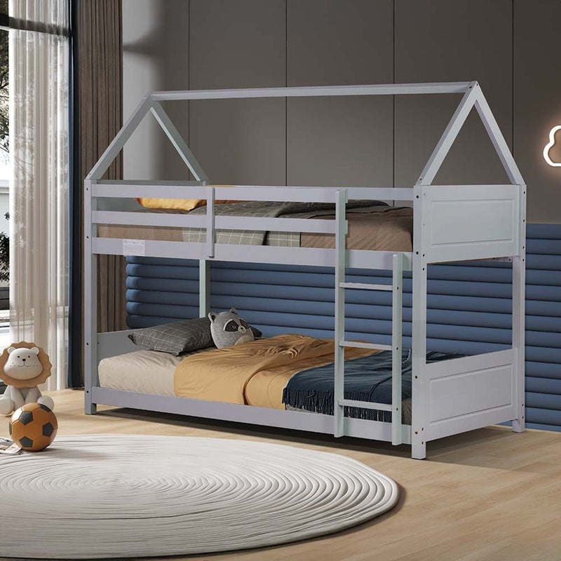 DANUBE HOME Derby House V2 90x200 Solid Wood Bunk Bed | Modern Design Wooden Kids Bunk Bed Frame Furniture | Comfortable Bed (Mattress Not Included) - Grey - Image 1