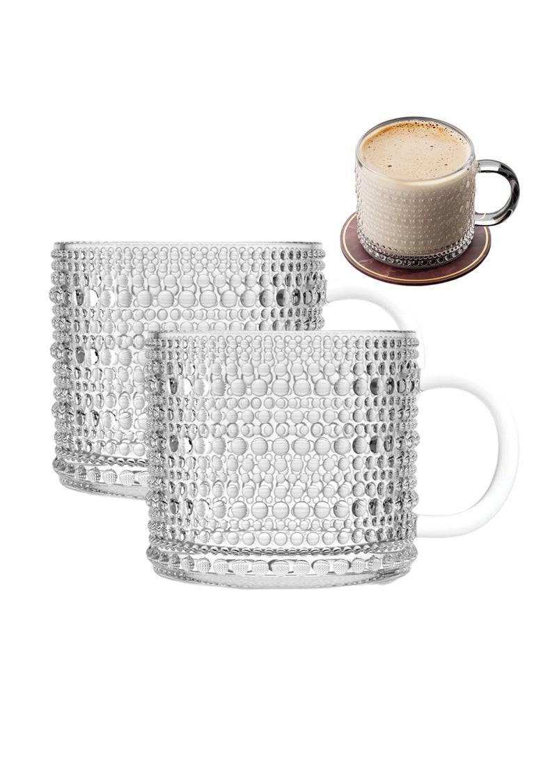 Glass Coffee Mug With Handle -Tea Mug Set 2 Pieces Large Dotted Wall, Coffee Mugs for Warm Beverages | Perfect for Cappuccino, Latte, Tea  - Image 1