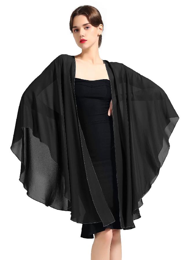 BEAUTELICATE Chiffon Shawl Bridal Wedding Wrap Long Evening Scarves Scarf Black - Image 2