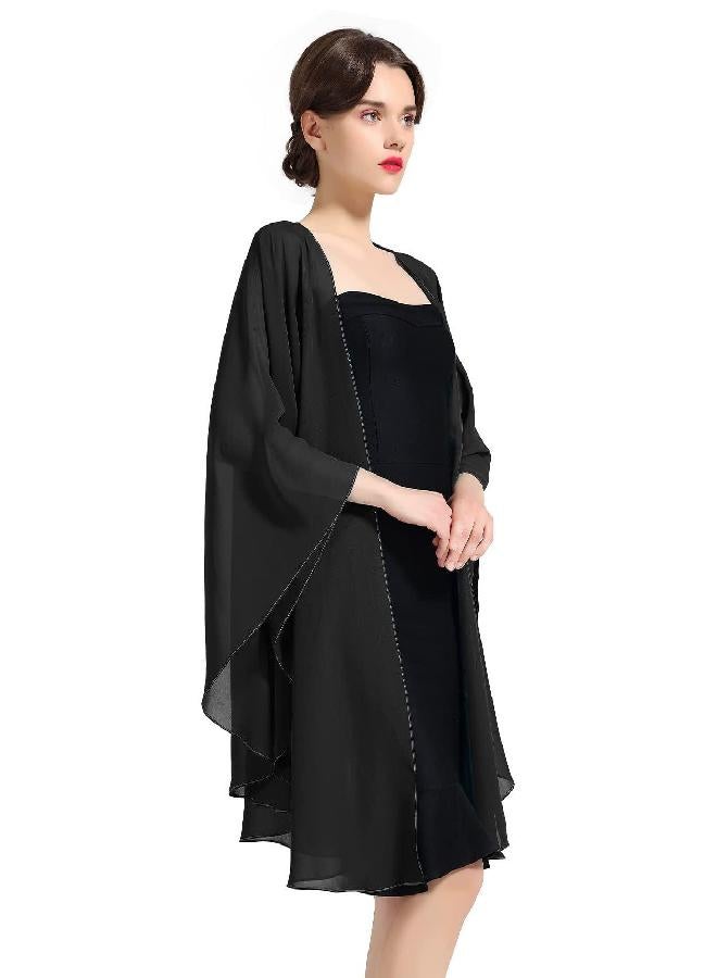 BEAUTELICATE Chiffon Shawl Bridal Wedding Wrap Long Evening Scarves Scarf Black - Image 1