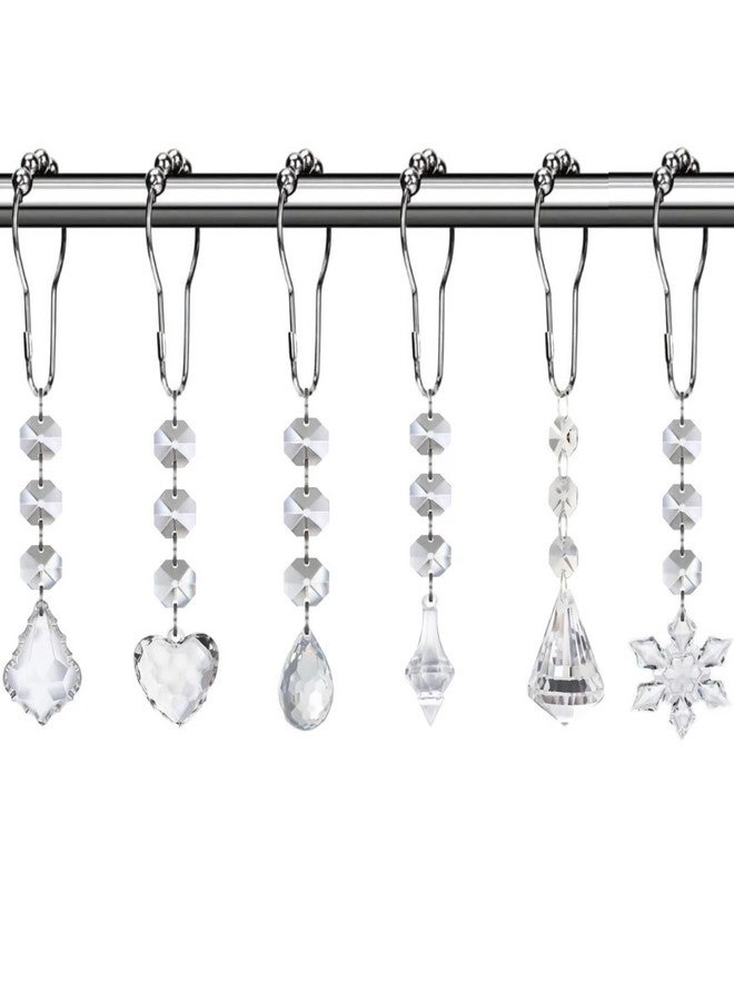 12 Pack Acrylic Crystal Shower Curtain Rings, Stainless Steel Hooks for Bathroom, Rustproof Shower Rings with Clear Beads, Heavy Duty Shower Curtain Hooks - Image 1