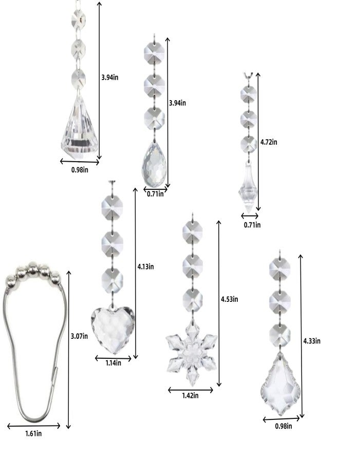 12 Pack Acrylic Crystal Shower Curtain Rings, Stainless Steel Hooks for Bathroom, Rustproof Shower Rings with Clear Beads, Heavy Duty Shower Curtain Hooks - Image 5