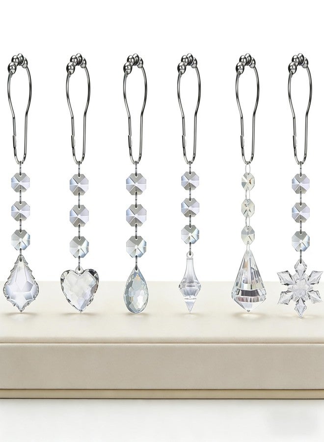 12 Pack Acrylic Crystal Shower Curtain Rings, Stainless Steel Hooks for Bathroom, Rustproof Shower Rings with Clear Beads, Heavy Duty Shower Curtain Hooks - Image 3