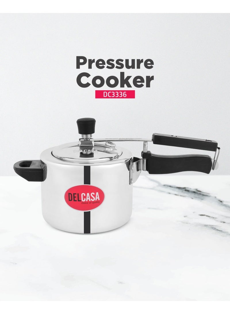 DELCASA 3Liters Delcasa 3 Liter Aluminum Pressure Cooker Inner Lid Silver - Image 1