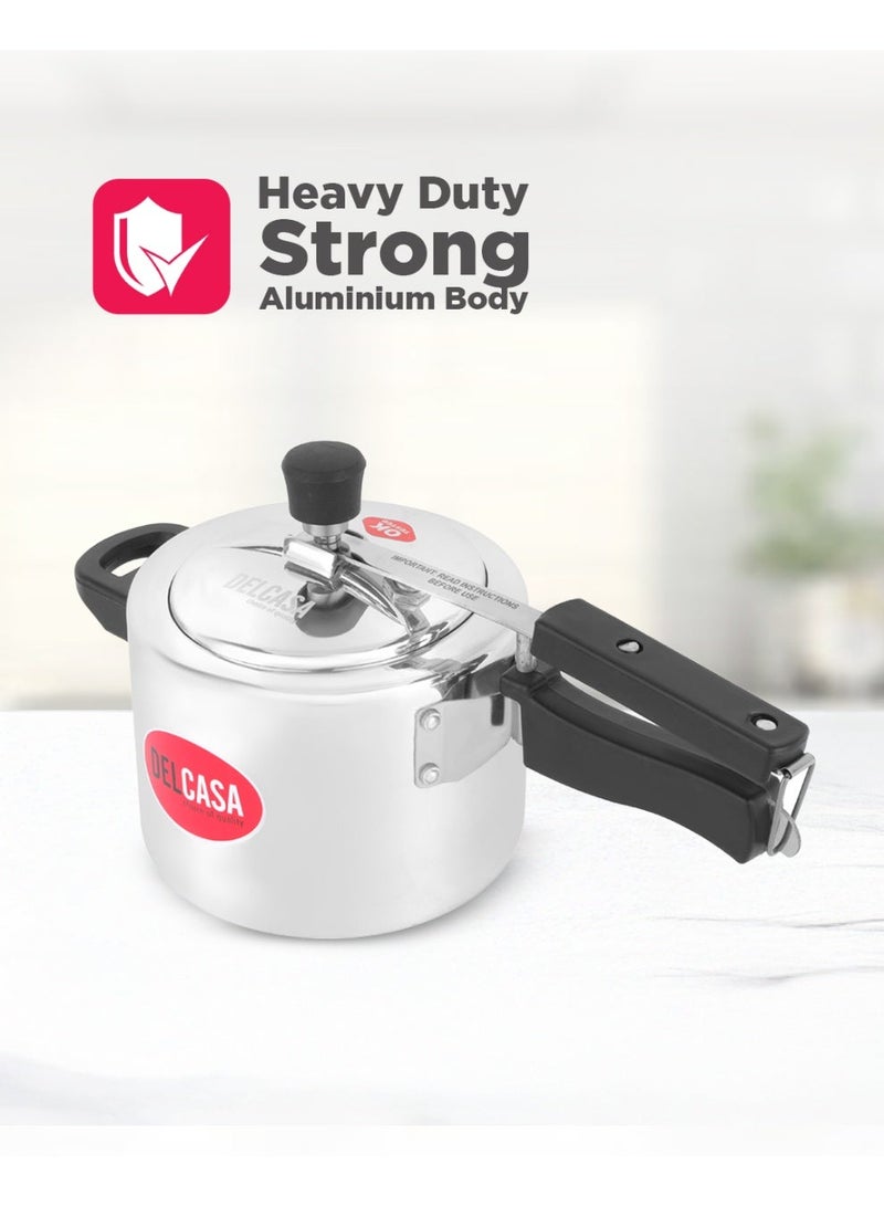 DELCASA 3Liters Delcasa 3 Liter Aluminum Pressure Cooker Inner Lid Silver - Image 2