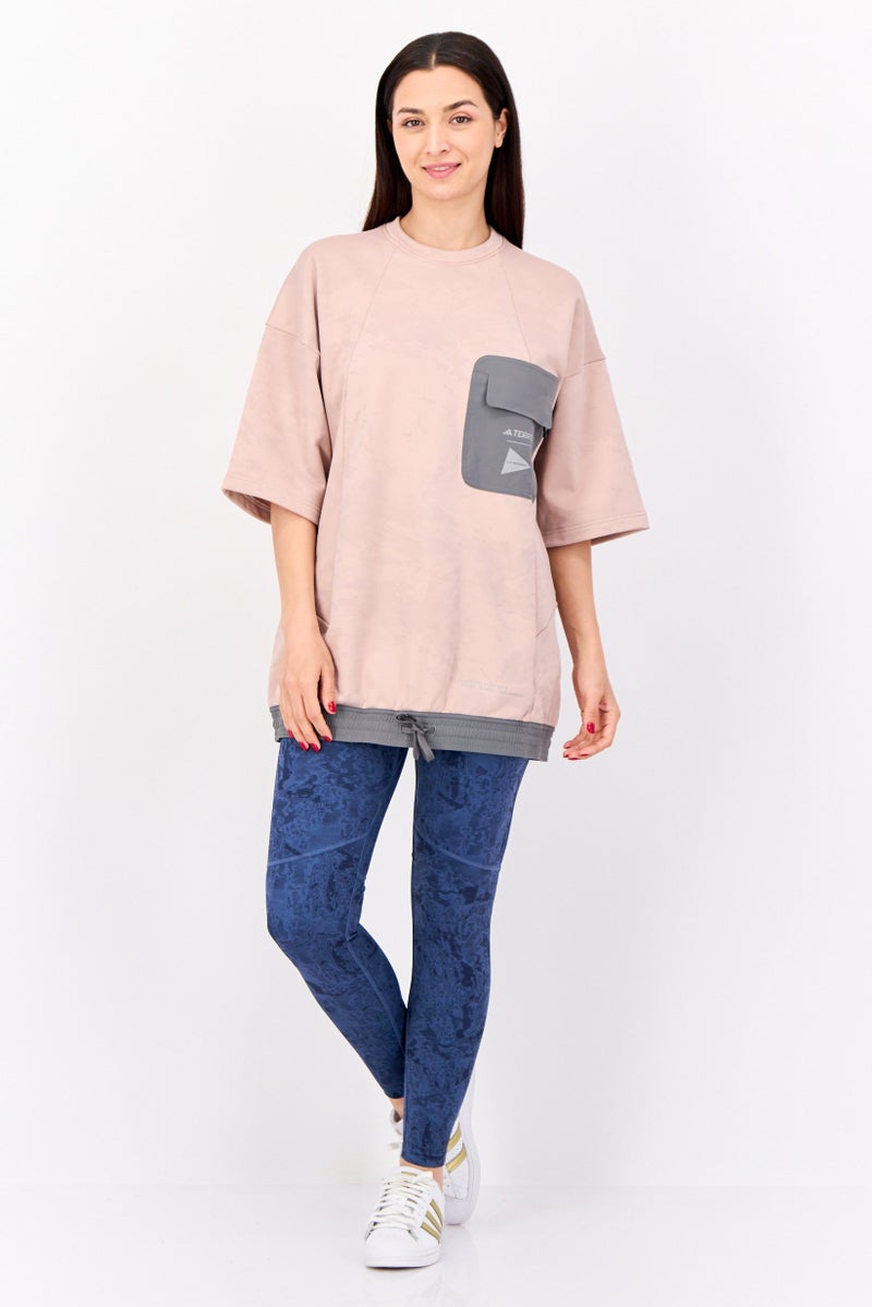 Adidas Women Sportswear Fit Short Sleeve Outdoor T-Shirts, Apricot Peach  - Image 4