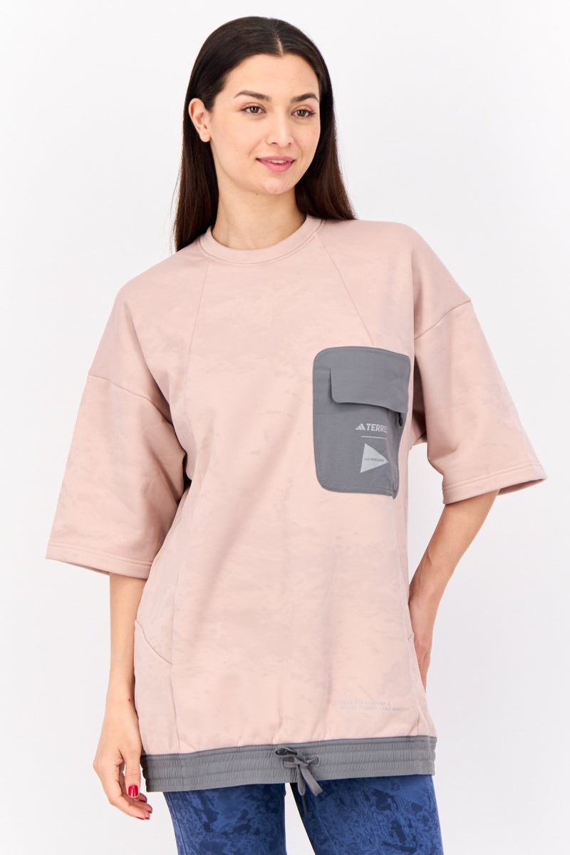 Adidas Women Sportswear Fit Short Sleeve Outdoor T-Shirts, Apricot Peach  - Image 1
