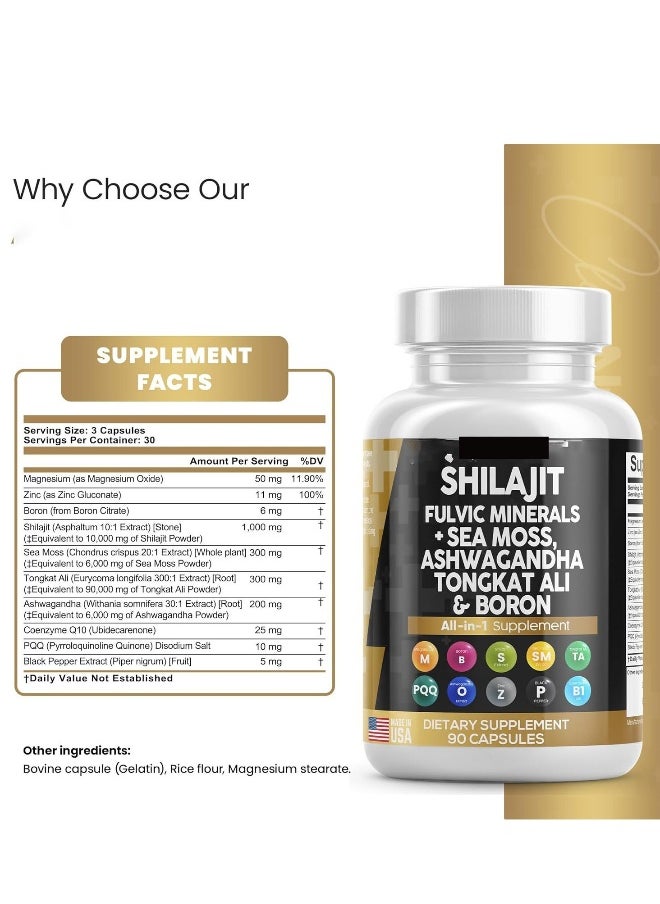 Shilajit RX Clean Nutraceuticals Shilajit Supplement 10,000mg with Sea Moss 6000mg, Ashwagandha 6000mg, Tongkat Ali, Boron, Magnesium - Fulvic Acid Capsules for Men - 90 Count  - Image 4