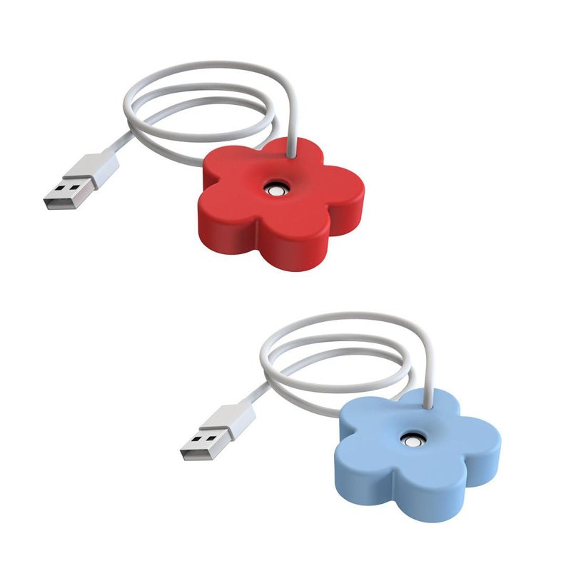 hobbyme 2Pcs USB Small Humidifier,Portable Creative Flower Humidifier,Easy to Use,Plastic Quiet Mini for Home Bedroom Office Desk(Red&Blue) - Image 1