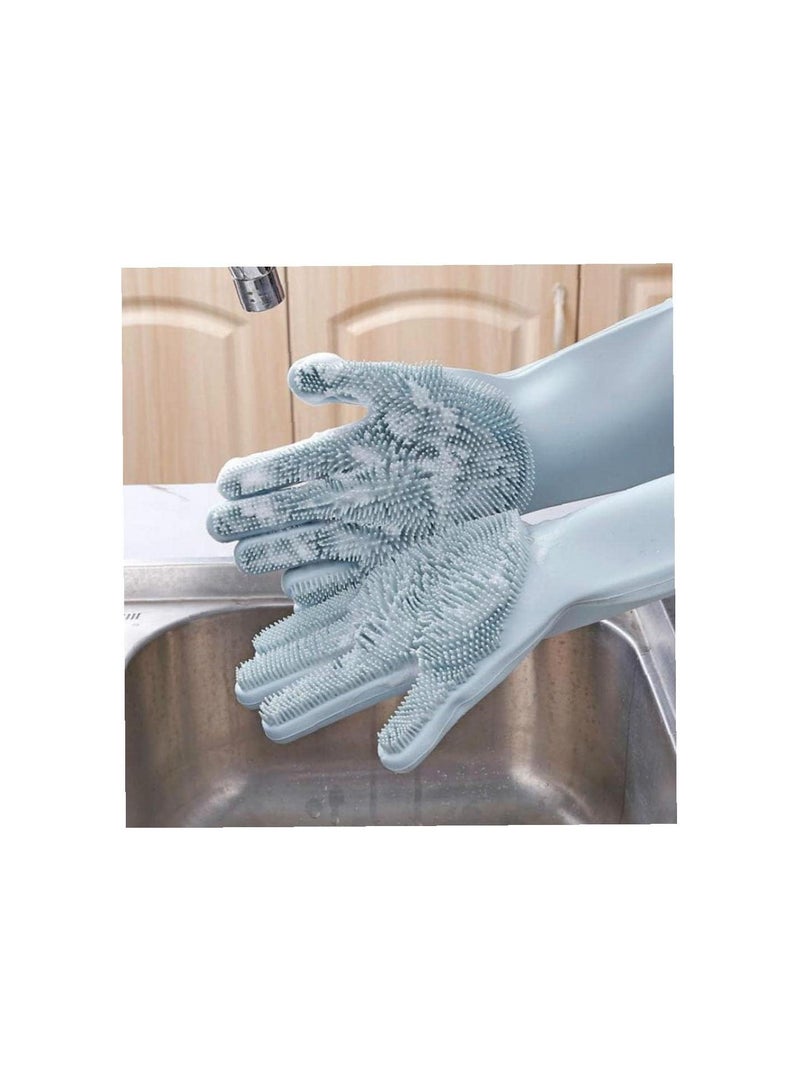 GGOOT 1 Pair Dish Washing Gloves Silicone Dishes Cleaning Gloves with Cleaning Brush Kitchen Wash Housekeeping Scrubbing Gloves Random Color  - Image 1
