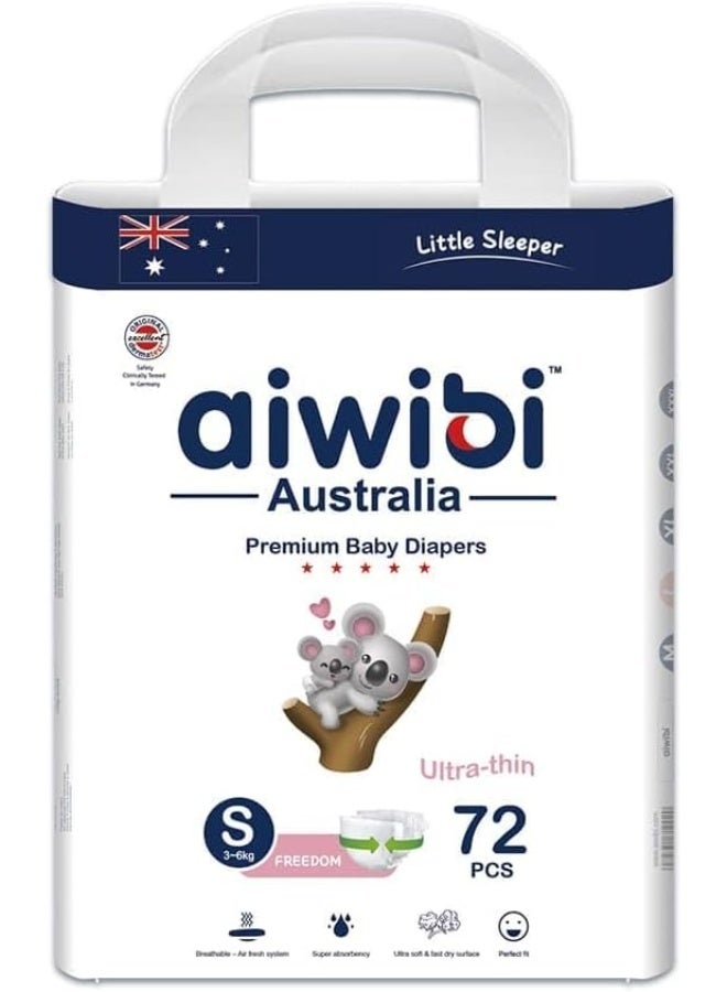aiwibi Light Feather Premium Baby Diapers, Pack of 3, Size 2 (4-8kg), Ultra Soft, High Absorption, Hypoallergenic, Leak Protection Small 72 - Image 2
