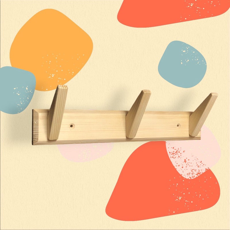 Tek-İş Solid Wood Coat Rack Wall Hanger Triple 3-Piece Wooden Wall Hanger Wooden Hanger  - Image 4